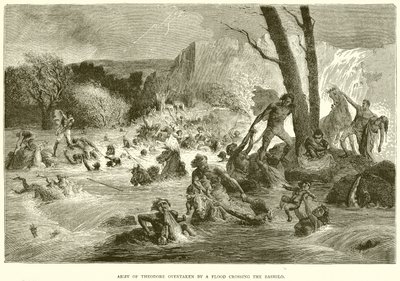 Leger van Theodore ingehaald door een Overstroming bij het oversteken van de Bashilo door English School