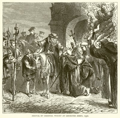 Aankomst van kardinaal Wolsey in Leicester Abbey, 1530 door English School