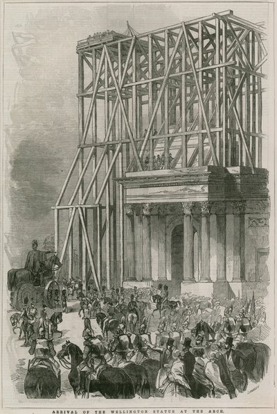 Aankomst van het Wellington standbeeld bij de Boog, Hyde Park Corner, Londen door English School