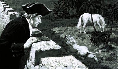 Kunstenaar George Stubbs keek toe hoe een leeuw naar een Berberpaard sloop door English School