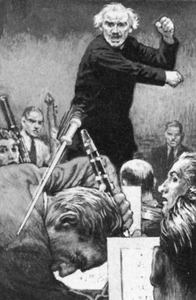 Arturo Toscanini die zijn dirigeerstok naar een beledigende speler gooit door English School