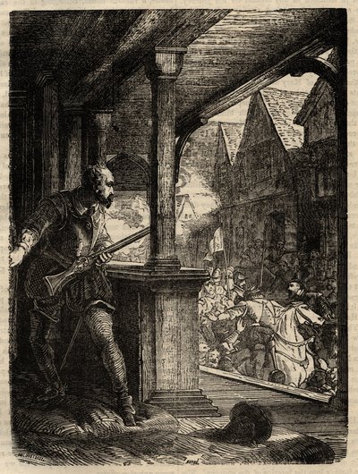 Moord op de Regent Murray (James Stewart Moray) - James Stewart Moray (ca. 1531-70), Regent van Schotland voor Koning James VI - Gravure uit 