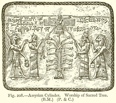 Assyrische cilinder. Aanbidding van de heilige boom door English School