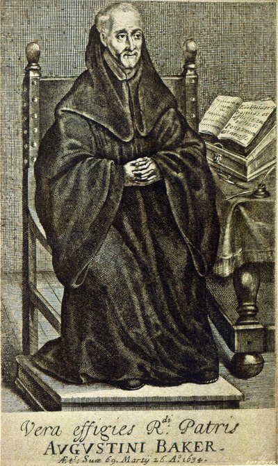 Augustini Baker, frontispice uit Holy Wisdom, gedrukt in 1634 door English School