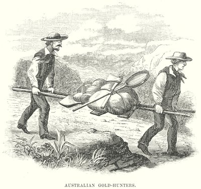 Australische goudjagers (gravure) door English School
