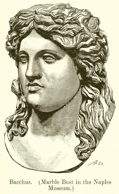 Bacchus. (Marmeren buste in het Museum van Napels) (gravure) door English School
