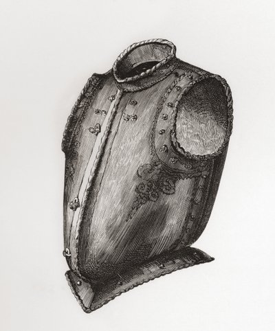 Rug- en borstplaat, open aan de voorkant, bekend als de Waistcoat Breastplate, ca. 1580, uit The British Army: Its Origins, Progress and Equipment, gepubliceerd in 1868. door English School