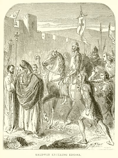 Baldwin op weg naar Edessa (gravure) door English School