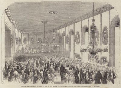Bal in het stadhuis, Oxford, ten behoeve van het weduwe- en wezenfonds van de Great Western Railway Company (gravure) door English School