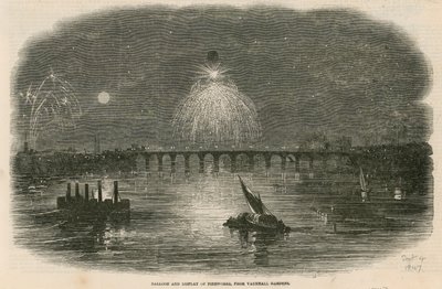 Ballon en vuurwerkshow, Vauxhall Gardens, Londen door English School