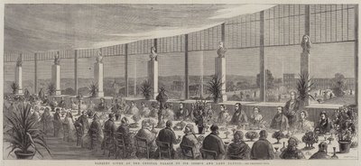 Banket gegeven in het Crystal Palace door Sir Joseph en Lady Paxton (gravure) door English School