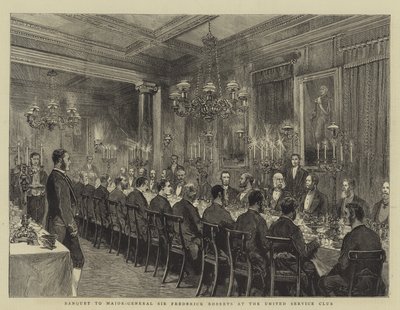 Banket voor generaal-majoor Sir Frederick Roberts in de United Service Club, illustratie voor The Graphic, 4 december 1880 door English School