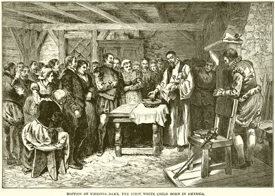 Doop van Virginia, het eerste blanke kind geboren in Amerika door English School