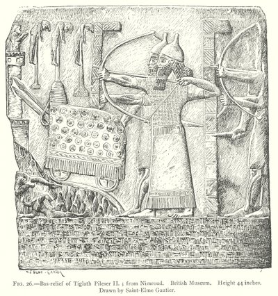 Bas-reliëf van Tiglath Pileser II; uit Nimroud. Brits Museum (gravure) door English School