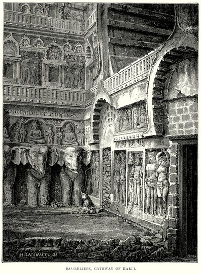 Bas-Reliefs, Poort van Karli (gravure) door English School