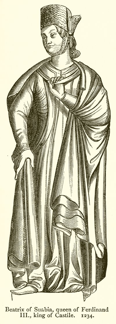 Beatrix van Zwaben, Koningin van Ferdinand III, Koning van Castilië. 1234 door English School