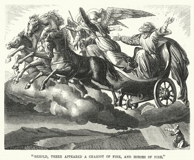 "Zie, er verscheen een vurige wagen en vurige paarden" (gravure) door English School