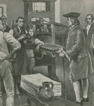 Benjamin Franklin bezoekt de drukkerij van zijn oude meester in Londen door English School