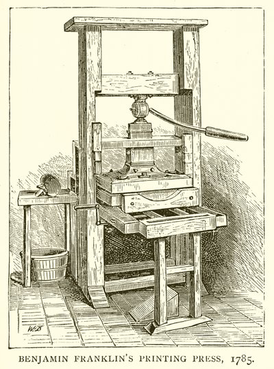 Drukpers van Benjamin Franklin, 1785 door English School