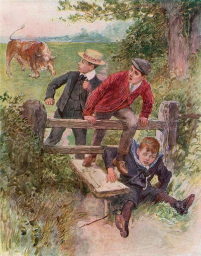 Pas op voor de stier! (kleur litho) door English School