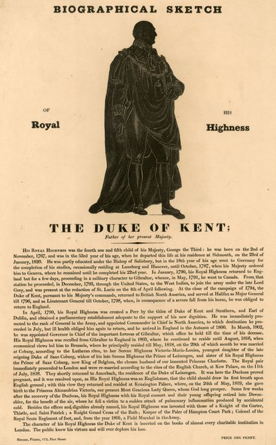 Biografische schets van Zijne Koninklijke Hoogheid de Hertog van Kent, vader van Hare huidige Majesteit door English School