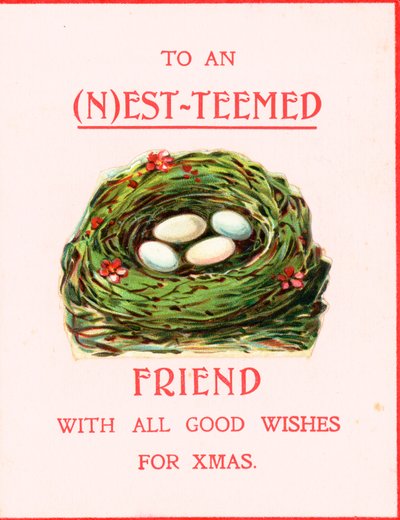Vogelnest met eieren, kerstkaart door English School