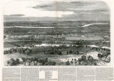 Vogelvlucht van het Crystal Palace en Omringend Gebied, Grote Tentoonstelling, 1851 door English School