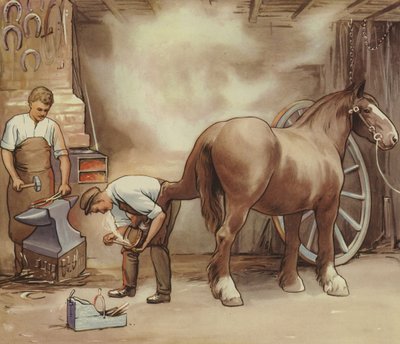 Smit die een paard beslaat door English School