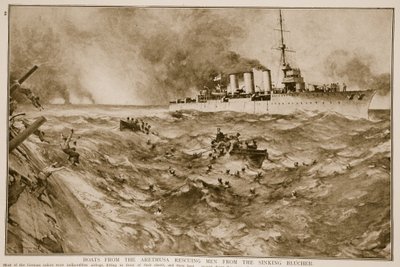 Boten van de Arethusa redden mannen van de zinkende Blücher door English School