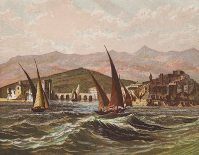 Boten die voor de kust van het Heilige Land varen door English School