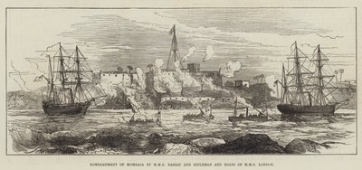 Bombardement van Mombasa door HMS Nassau en Rifleman en boten van HMS London (gravure) door English School