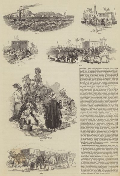 Bombay naar Londen binnen 60 Dagen (gravure) door English School
