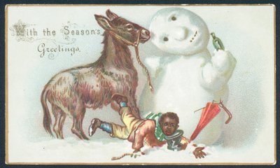 Jongen valt van Ezel in de Sneeuw, Kerstkaart door English School
