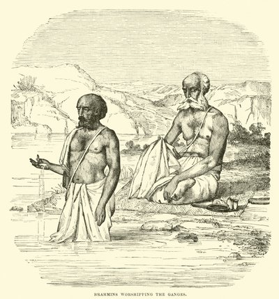 Brahmanen die de Ganges aanbidden door English School
