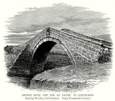 Brug over de Esk bij Danby in Cleveland (gravure) door English School