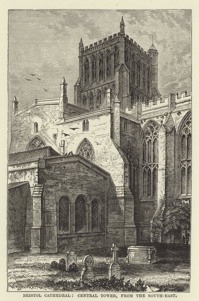 Bristol Kathedraal, centrale toren, vanuit het zuidoosten door English School