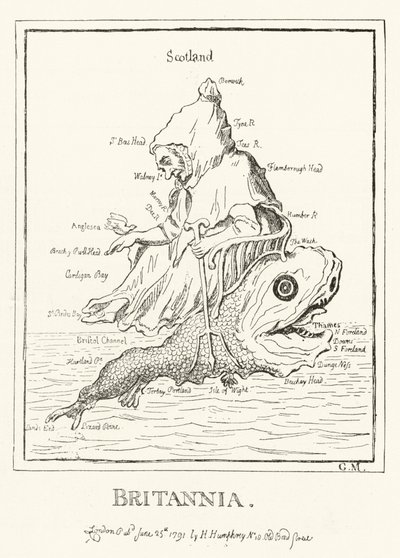 Britannia, kaart van Engeland (gravure) door English School