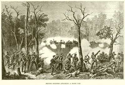 Britse Soldaten die een Maori Pah Aanvallen door English School