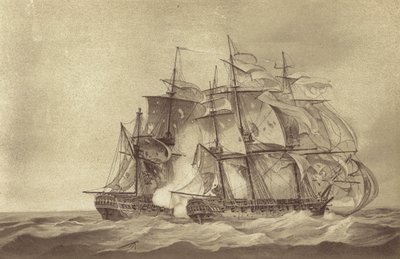 Britse fregat HMS Santa Margarita, onder bevel van kapitein Thomas Byam Martin, vangt het Franse fregat Tamise, juni 1796 door English School