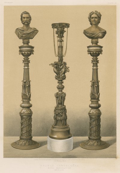 Bronzen kandelaar, Koninklijke Manufactuur, Berlijn (chromolitho) door English School