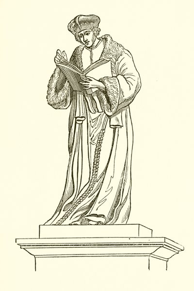 Bronzen standbeeld van Erasmus in Rotterdam (gravure) door English School