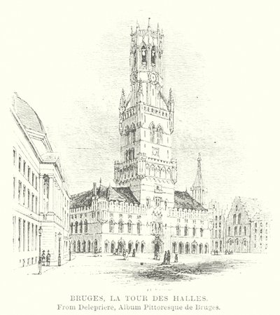 Brugge, De Halletoren (gravure) door English School