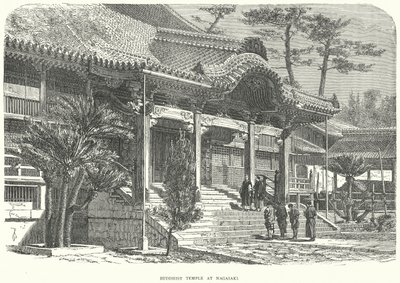 Boeddhistische tempel in Nagasaki (gravure) door English School