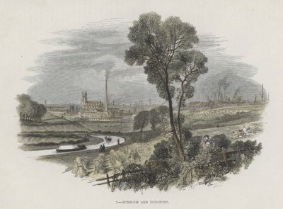 Burslem en Longport, Staffordshire (gekleurde gravure) door English School