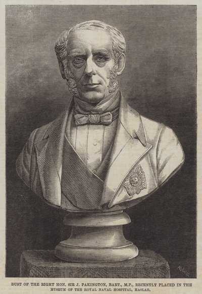 Buste van de Zeer Eerwaarde Sir J Pakington, Baronet, MP, onlangs geplaatst in het Museum van het Royal Naval Hospital, Haslar door English School