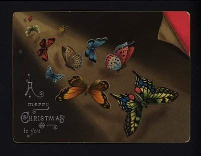 Vlinders, kerstgroetenkaart, eind 19e of begin 20e eeuw door English School