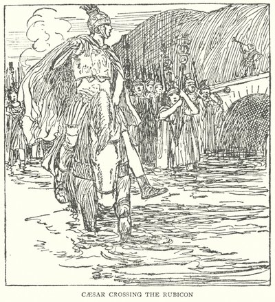 Caesar steekt de Rubicon over (litho) door English School