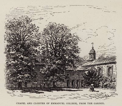 Cambridge: Kapel en Klooster van Emmanuel College, vanuit de Tuin door English School