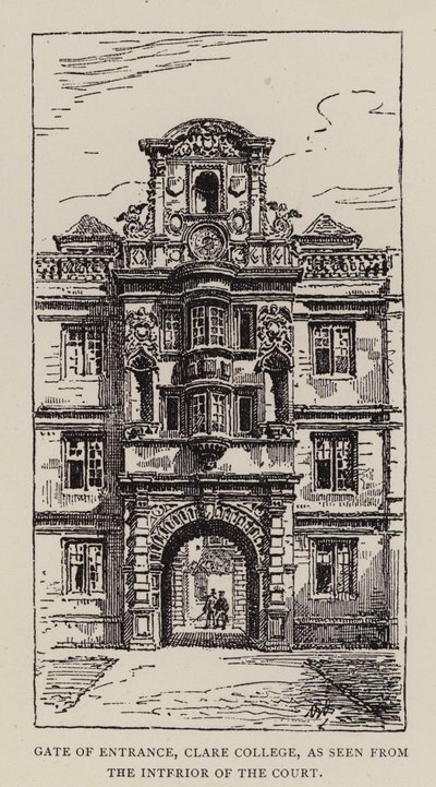 Cambridge: Toegangspoort, Clare College, gezien vanuit het interieur van de binnenplaats door English School