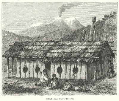 Kannibaal Kookhuis (gravure) door English School